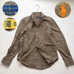 Ralph Lauren 綿シャツ 茶色　カーキ　オレンジ　刺繍ロゴ M相当