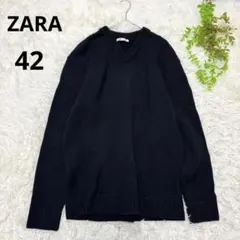 ZARA ザラ◆Vネック ニットセーター(42)ブラック　　男女兼用シンプル