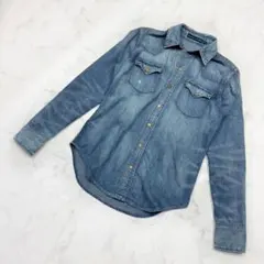 ラルフローレン ヴィンテージ加工 ウエスタンデニムシャツ 刻印ボタン M相当　1