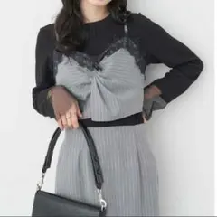 新品ピンストライプ胸元レースビスチェ マーメイドスカート ストライプライトグレー