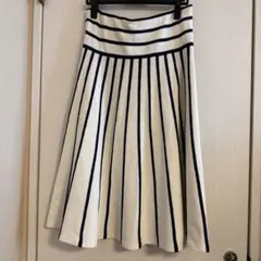 LAUREN ストライプ柄 ニットフレアスカート ホワイト×ネイビーのサムネイル
