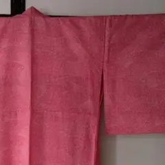 【ほぼ未着用】朱色 落ち着いた暗めの赤 小紋 紬 袷 総柄 セミアンティーク