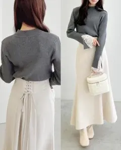 新品タグつき　INGNIアイボリーレースアップフレアスカート