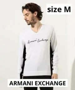 AXアルマーニ エクスチェンジ　筆記体ロゴプリント Vネックニット　size M