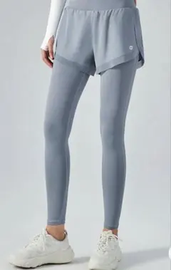 YOMOMENTショートパンツ付レギンス　Sサイズ　ブルーグレー