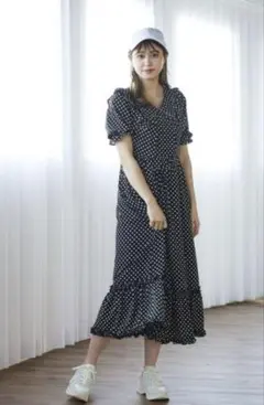 QUEENS COURT ドットフリル　ロングワンピース 半袖