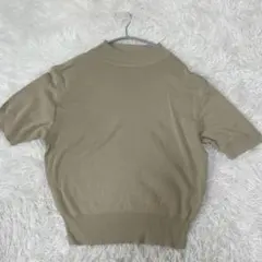 enjour 半袖　ニット ベージュ リブデザイン サマーニット トップス　春夏