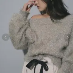 Mystrada ラメフェザーオフショルニット グレージュ