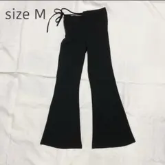 フレアパンツ ウエストリボン 黒 ブラック 美脚 Mサイズ レディース かわいい