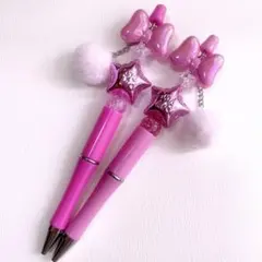【No.1】カスタムボールペン 2本セット韓国 平成女児 リボン 星 ピンク