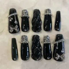 ネイルチップ フレンチガーリー 量産型 地雷ツイード リボン キルティング