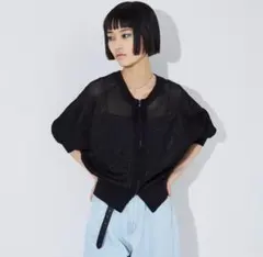 NOMINE ラメメッシュ2WAY ZIPニットブルゾン　ブラックのサムネイル
