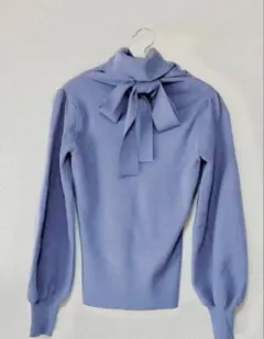 グレイル　リボン付きハイネックニットトップス 青　Sサイズ