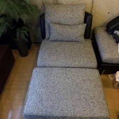 【美品】アルモニア 1人掛けソファ＆オットマンセット グレー×ブラック