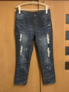 アンティカ　antiqua ダークブルーダメージデニムパンツ　L