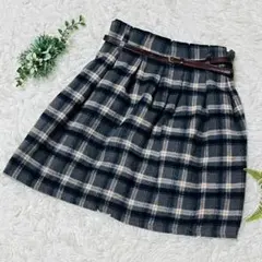 ✨ウエストベルトスカート✨ ミニ チェック バックゴム グレー M