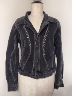 Y2K グランジ　ビジュー装飾 グレー デニムジャケット
