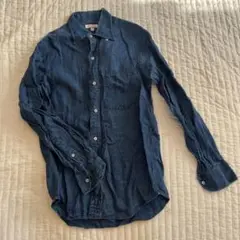 ブルー　デニム　ボタンダウンシャツ　ダークブルー　長袖シャツ デニム　S