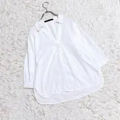 【ヴァンスエクスチェンジ】　スキッパーシャツ　（Ｍ）　半袖　薄手　麻混　白