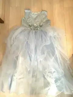 水色 フラワー刺繍 ワンピースドレス 140cm