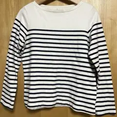 無印良品　M　ネイビー　パネルボーダーTシャツ　長袖