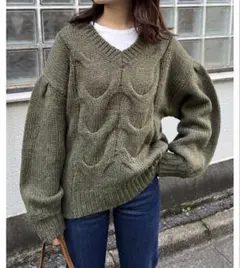 Lui's オリーブグリーン ケーブル編み セーター