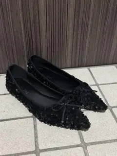 スパンコールフラットパンプス　ブラック　THE YOn