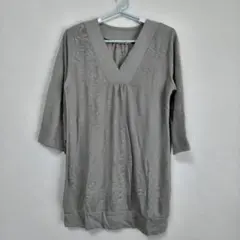 【美品】GLOBAL WORK ダイヤ柄チュニック L 七分袖 ベージュ