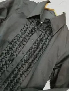 COMME CA ISM コムサイズム フリル シャツ ブラック