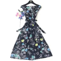 極美品　ローラアシュレイ　ロングワンピース　ボタニカル✨　花柄　ライトブルー