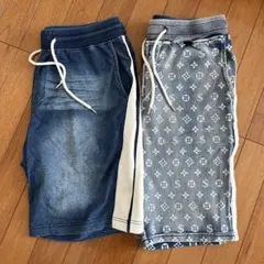 BAY CREST/デニム風ショートパンツ サイドストライプ2点セット/L