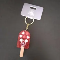 ディズニーランド　いちご　ラメ　アイスキャンディー　ミッキー　キーホルダー