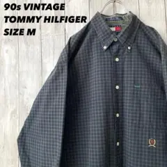 90sヴィンテージ古着トミーヒルフィガー　長袖ブロードチェック柄BDシャツ M