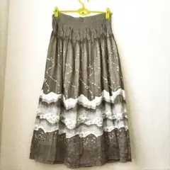 茶系ロング フレアスカート ポリエステル100%