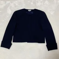 【ヴィンテージ】FOXEY ネイビー ノーカラージャケット 濃紺　比翼 ウール