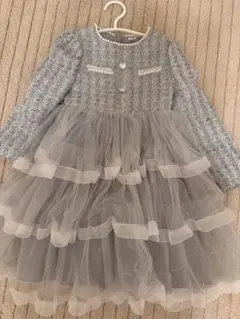 グレー フリルドレス パール装飾
