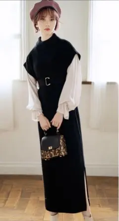 GRL 袖ブラウスドッキングニットワンピース