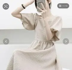 ABI TOKYO ふくれジャガードパフスリーブスクエアワンピース