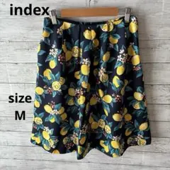 index レモンと花柄ネイビーフレアスカート　総柄　サイズM