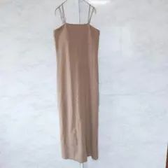 セレクトモカ ベージュ リブ編み キャミワンピース ロング ダブルストラップ L