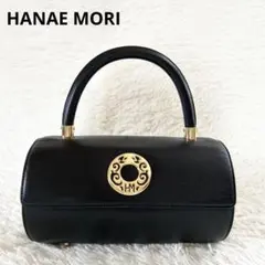 ハナエモリ フォーマルハンドバッグ ブラック サークルロゴ ゴールド金具 筒型