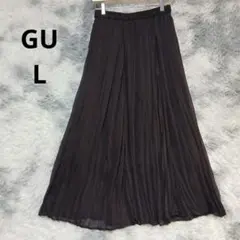 GUダーク ブラウンプリーツロングスカート Lサイズ薄手　秋冬色