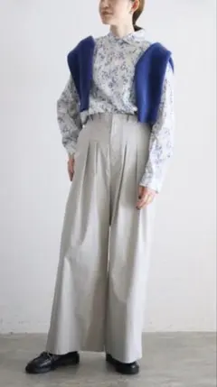 新品未着用】NOMBRE IMPAIR 格子ドットPT スタンドネックブラウス