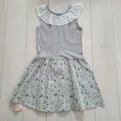 ☆新品☆　ハッシュアッシュ　花柄ノースリーブワンピース　レース　グレー　130