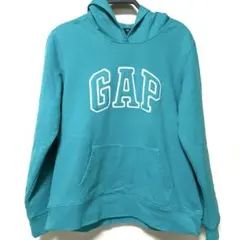 GAP ロゴ フード付き パーカー ターコイズブルー 古着 Ｌ