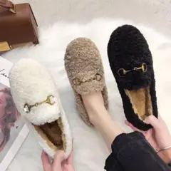 ファーシューズ 靴 モカシン ムートン レディース パンプス スリッポン