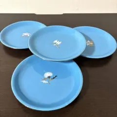 未使用品 たち吉 青釉薬 金縁 花柄 絵変わり 小皿 取皿 5客