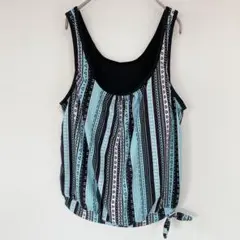 １点もの✨水着 タンキニ トップ 【0XL 】幾何学柄 ミントブルー 体型カバー