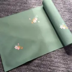 緑色 桜の花柄 着物反物