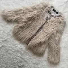 ザラベーシック【S】フェイクファー ノーカラージャケット ベージュ系